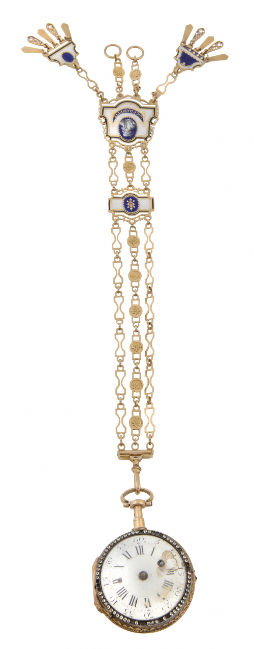 Reloj lepine S. XVIII con chatelaine de oro y esmaltes 