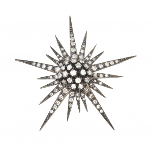 Broche de brillantes de ff. S. XIX en forma de estrella con