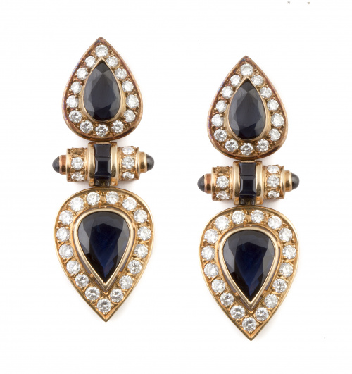 Pendientes largos de zafiros y brillantes con perillas da z