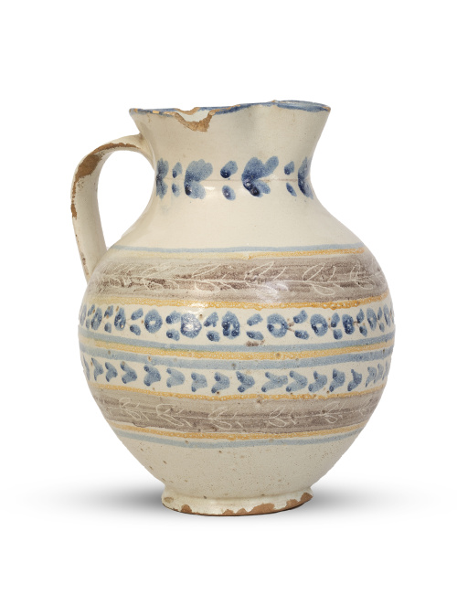 Jarro de cerámica esmaltada en azul y manganeso.Toledo, p