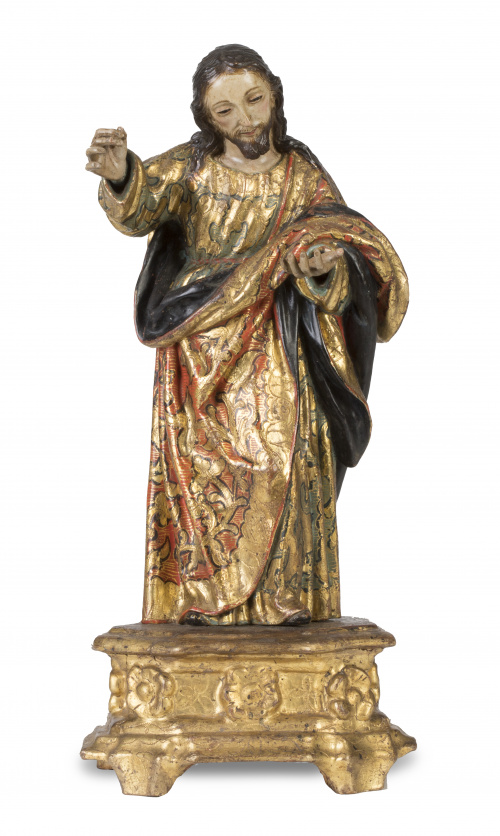San José.Escultura en madera tallada, policromada y dorad