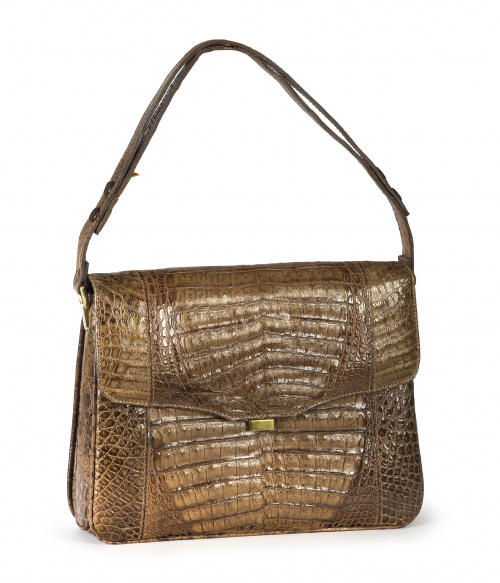 Bolso vintage de piel de cocodrilo color tabaco con asa de 