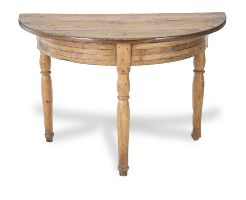 Pareja de consolas rústicas de media luna en madera de pino