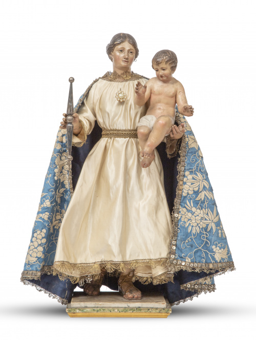 Virgen con el Niño.Imagen vestidera en madera tallada y p
