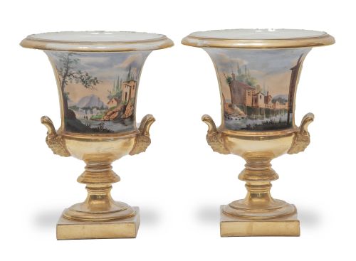 Pareja de ánforas Carlos X en porcelana esmaltada.París, 