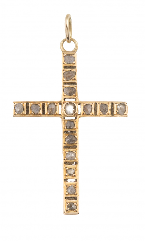 Cruz colgante oro amarillo con brillante central