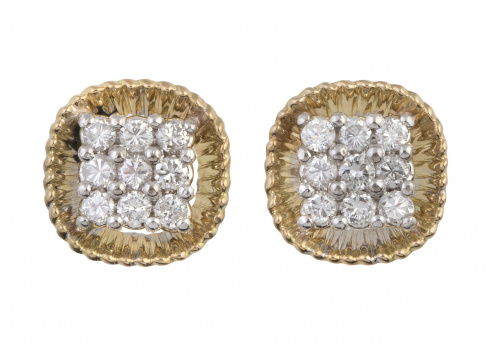 Pendientes en oro amarillo con brillantes en forma cuadrang