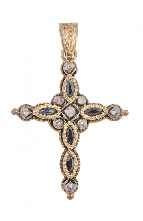 Cruz colgante con decoración de cordoncillo con zafiros tal