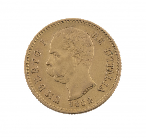 Moneda de 20 liras de Umberto I en oro 1882