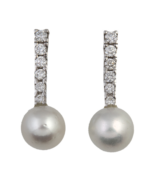 Pendientes largos con perlas australianas que penden de lín