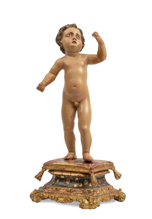 Niño Jesús de la Pasión.Madera tallada, policromada y dor