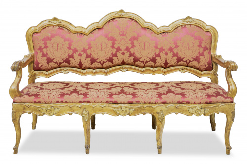 Sofá en madera tallada y dorada de estilo Luis XV.Trabajo