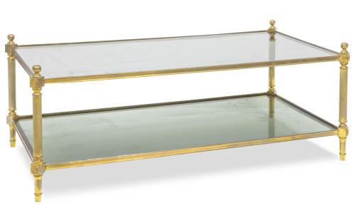 Mesa de centro de estilo Luis XVI de metal y cristal, S. XX.