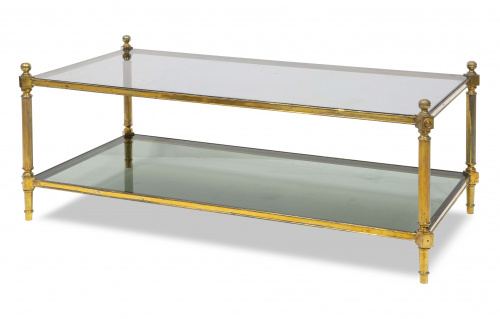 Mesa de centro estuilo Luis XVI de metal y cristal, S. XX.