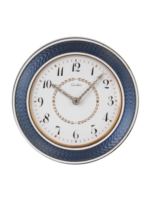 Reloj CARTIER de sobremesa en plata y oro con esmalte guill