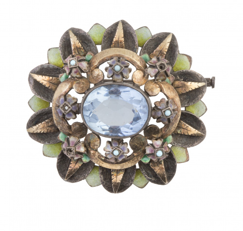 Broche catalán Art Decó SUNYER en plata, vermeill y esmalte