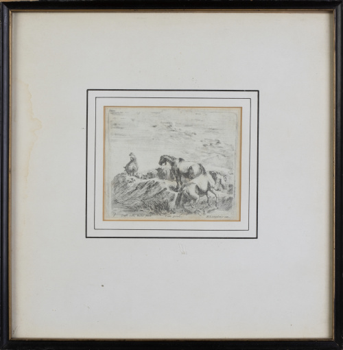 STEFANO DELLA BELLA (1610-1664)Caballos sobre un paisaje 