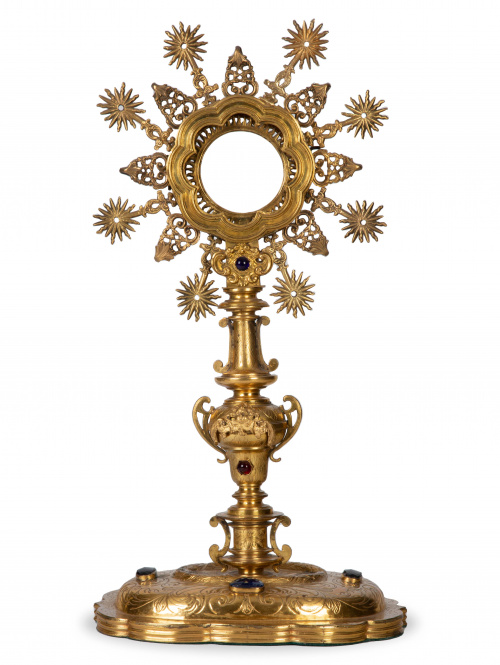 Custodia de sol de bronce dorado, cristales simulando piedr