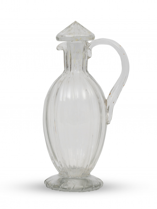 Garrafa de cristal con asa de cinta.S. XIX.