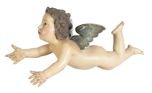 Ángel.Madera tallada, policromada y ojos de pasta vítrea.