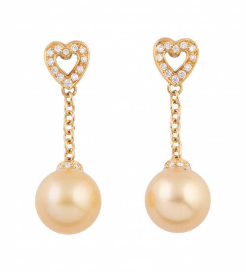 Pendientes largos con perlas australianas golden que penden