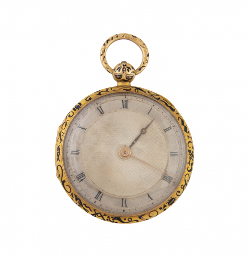Reloj lepine de bolsillo S. XIX en oro con esmaltes de anim