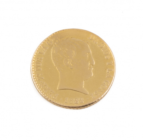 Moneda de 2 escudos en oro Fernando VII Madrid 1822.M. RS. 