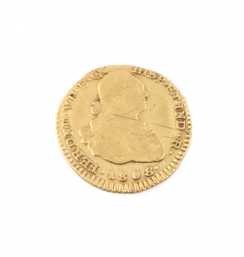 Moneda de 1 escudo en oro de Fernando VII .Popayan.P. IF.