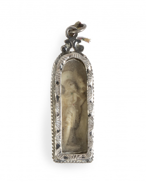 Relicario de capilla con marco plata con San José y el Niño