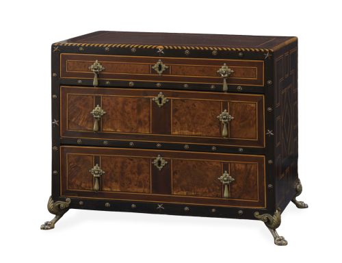 Papelera de madera de raíz y marquetería geométrica de limo