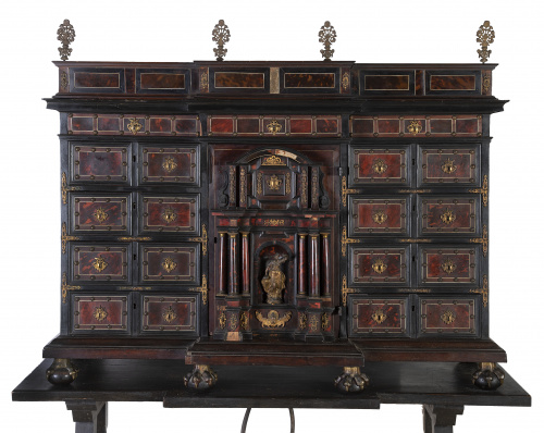 Bargueño de madera de roble, palosanto, ebano, carey y marf