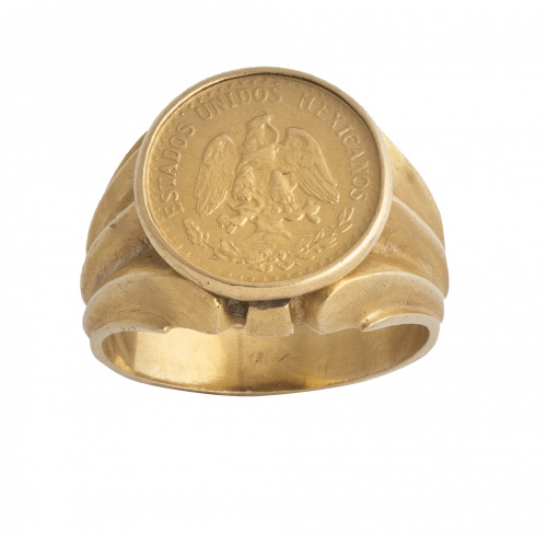 Sortija sello con moneda de 2 pesos mexicanos