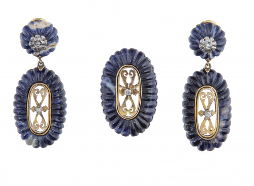 Conjunto de pendientes y sortija con marcos de lapislázuli 