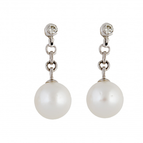 Pendientes largos con perla australiana y brillante en chat