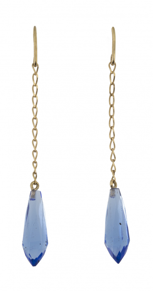 Pendientes largos de cristal azul antiguo tallado que pende