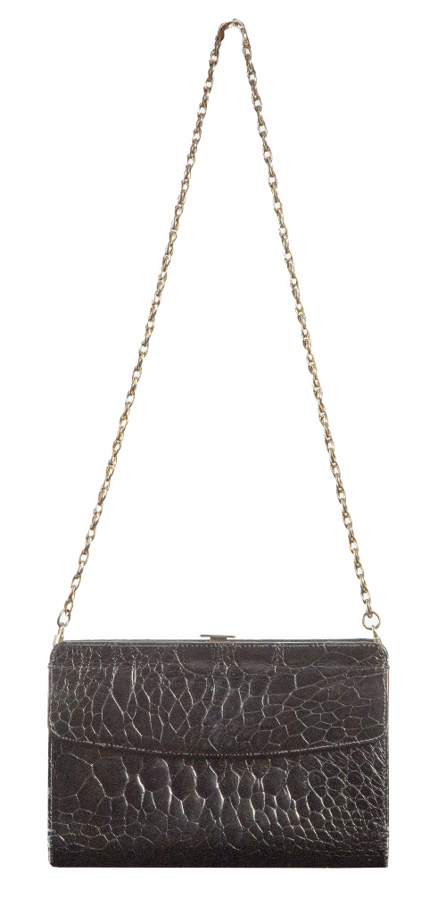 Bolso de piel de cocodrilo negro tipo clutch con cadena 