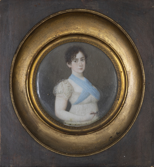 ESCUELA ESPAÑOLA, SIGLO XIXRetrato de dama con pañuelo az