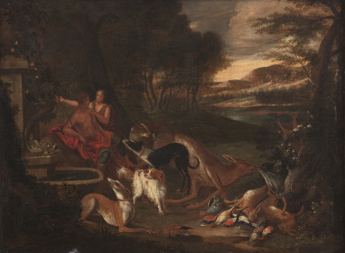 ESCUELA FLAMENCA, SIGLO XVIIVenus y Adonis sobre un paisa