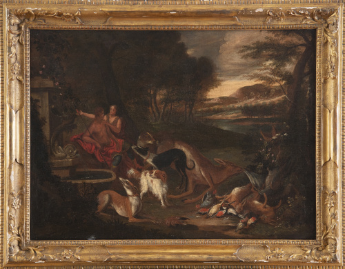 ESCUELA FLAMENCA, SIGLO XVIIVenus y Adonis sobre un paisa