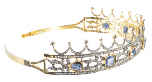 Diadema de diamantes y zafiros sintéticos con diseño a modo