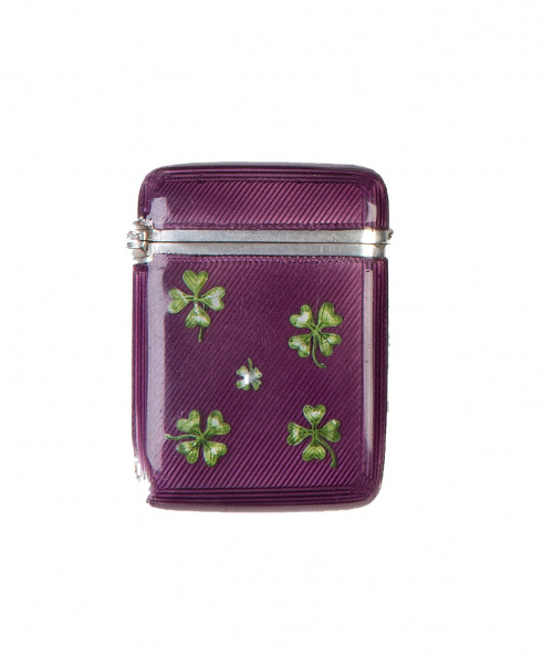 Cerillero en esmalte guilloché, montado en plata y plata do