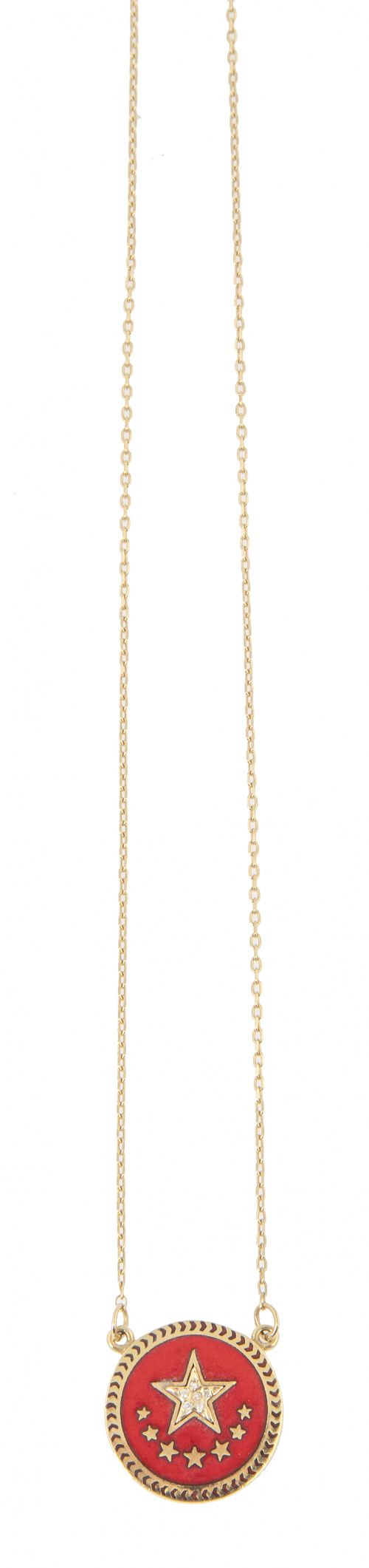 Colgante circular de esmalte rojo con estrellas en oro , y 