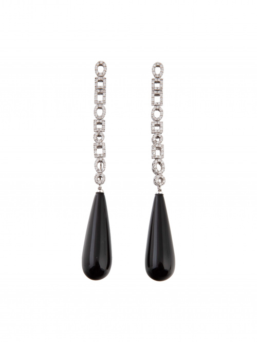 Pendientes largos VASARI con brillantes y perilla de ónix c