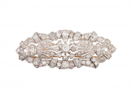 Broche placa de brillantes calada años 30  con diseño simét