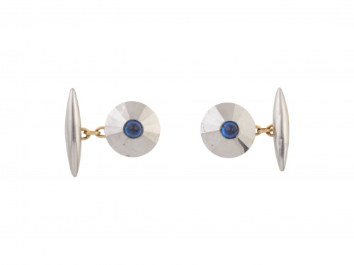Gemelos Art-Decó con cabuchones de zafiro sintético central