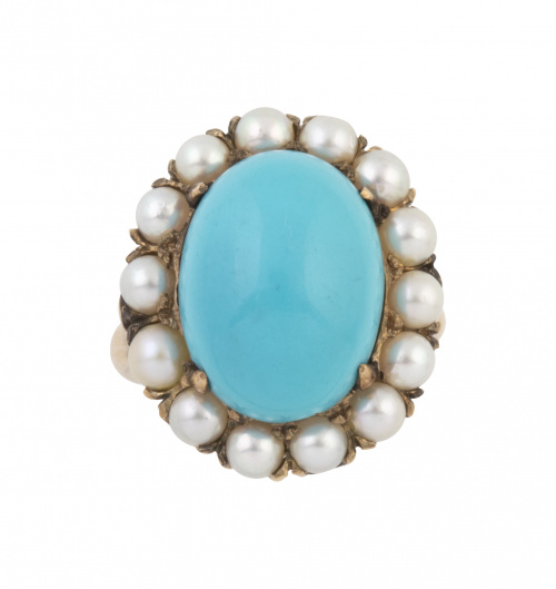 Sortija de pp. S. XX con cabuchón de turquesa reconstituida