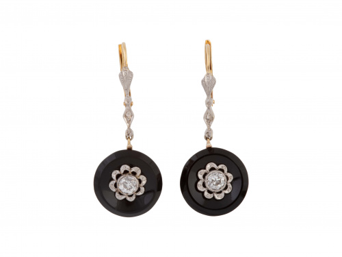 Pendientes largos de pp. S. XX con brillante de talla antig