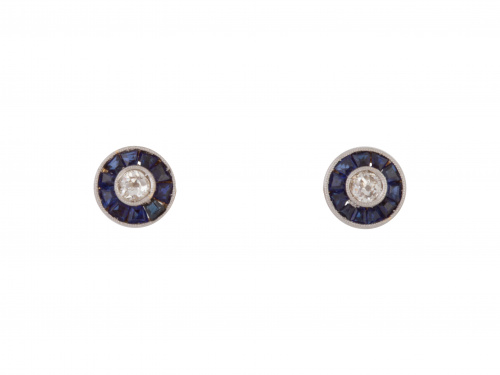 Pendientes ojo de perdiz con un brillante orlado de zafiros 