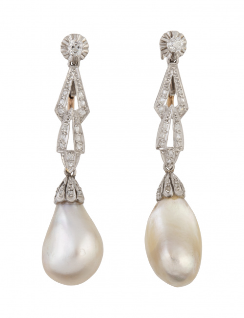 Pendientes largos años 30 con perillas de perlas barrocas c