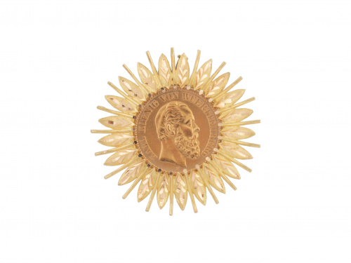 Broche con moneda de 20 Marcos de oro alemanes de 1873